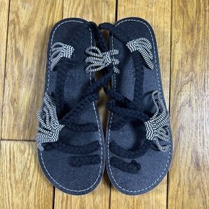 Plaka Black Rope Tie Up Thong Toe Sandals Women's Size 7 Flat Flip Flops